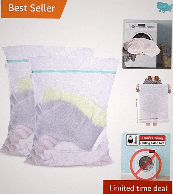 2 Pack Mesh Laundry Bag for Delicates - 24x32 Inch, Durable Zippered Protector