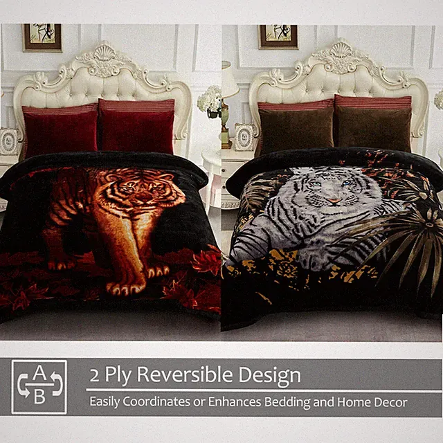 2Ply Reversible Korean Mink Fleece Blanket Thick Heavy Tiger Blankets 10lbs King