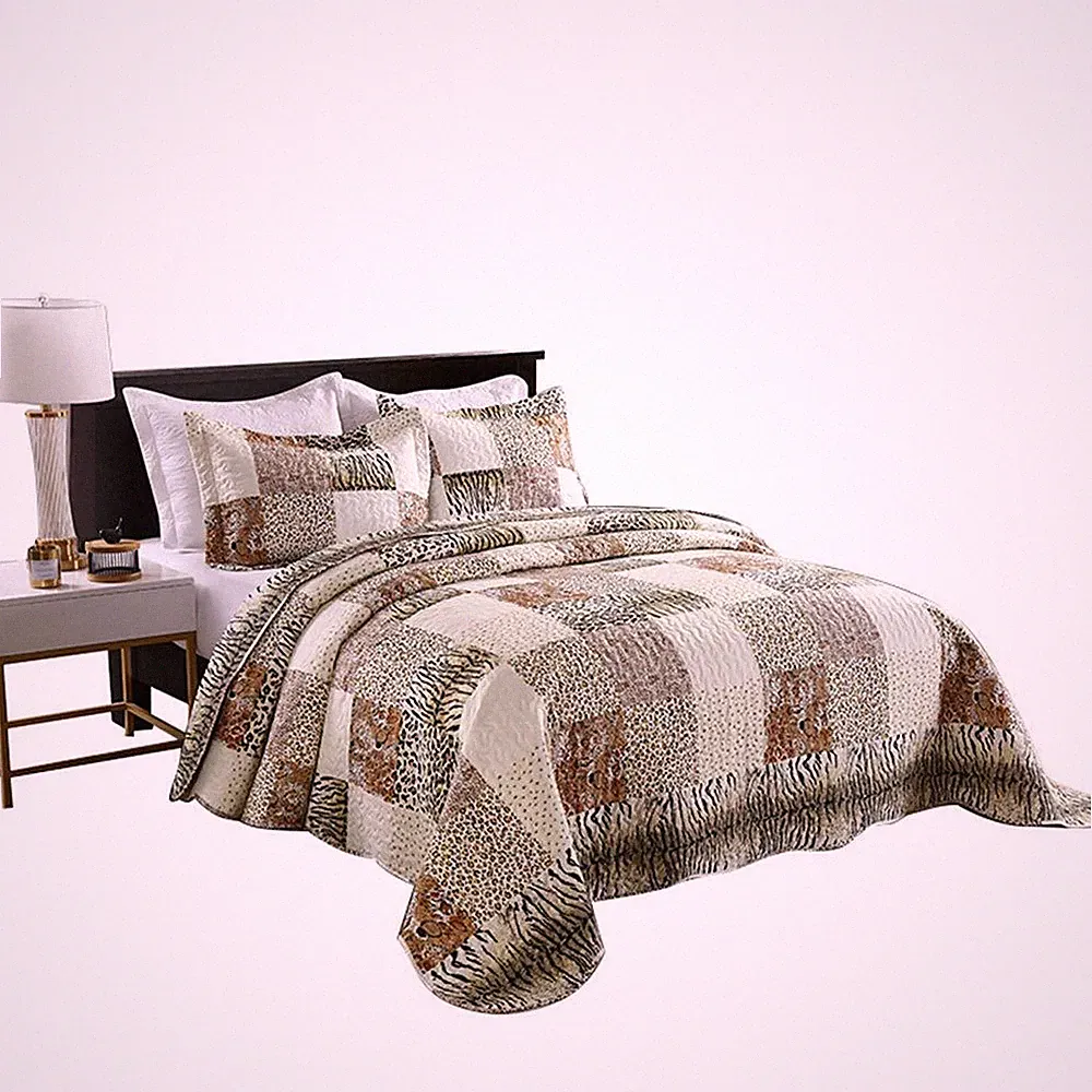 3 Piece Quilted Bedspread Leopard Print Quilt Quilt Set Bedding Animal Print
