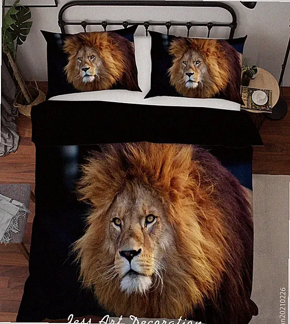 3D Lion Animal Quilt Cover Set Bedding Sets Pillowcases Queen