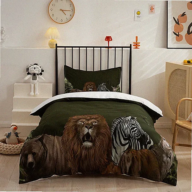 3D Tropical Jungle Animals Quilt Cover Set Bedding Sets Pillowcases Queen