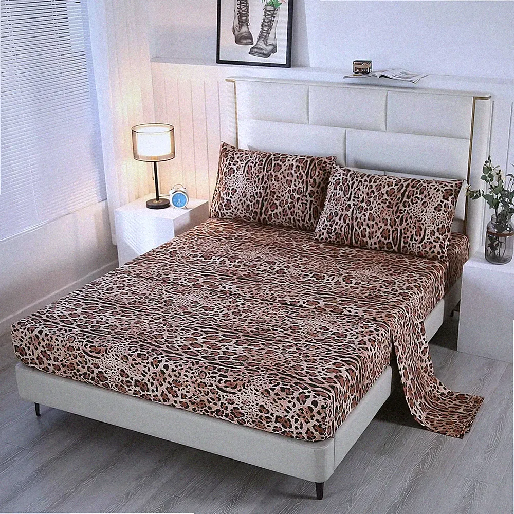 4PCS Leopard Bedding Sheets Twin Size Cheetah Print Sheet Set Included 1 Fitted