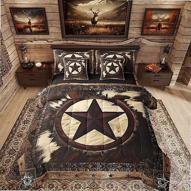 7 Pcs Rustic Cow Comforter Set King Size,Western Texas Star Bed in a Bag