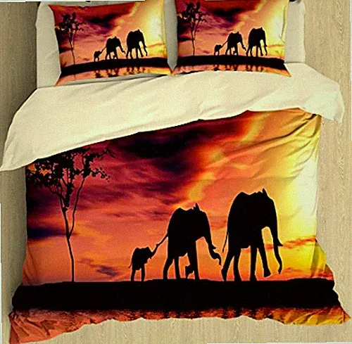 Ambesonne Animal Duvet Cover Set, Wild Creatures Family Silhouettes