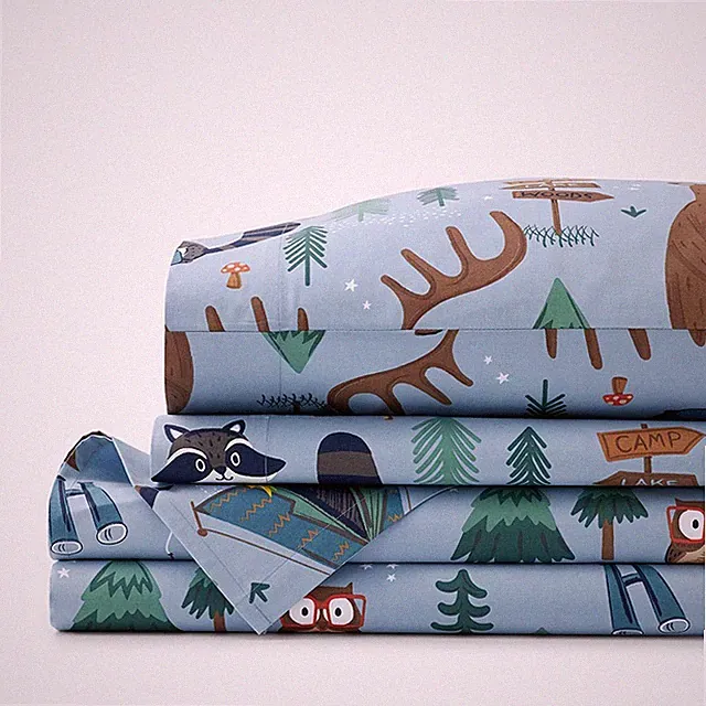 Animal Campers Classic Cool Organic Cotton Percale Bed Sheet Set(Blue)|5945
