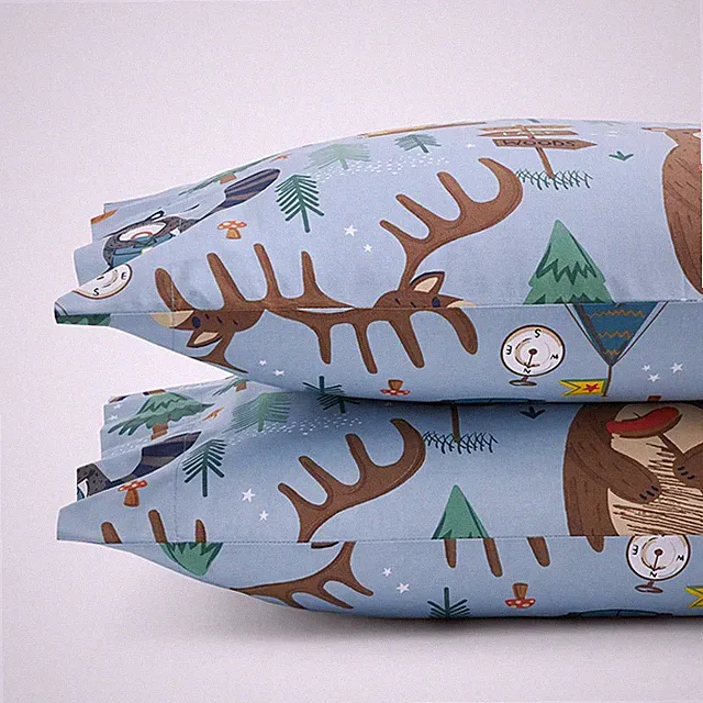 Animal Campers Classic Cool Organic Cotton Percale Pillowcase Set(Blue)|5943