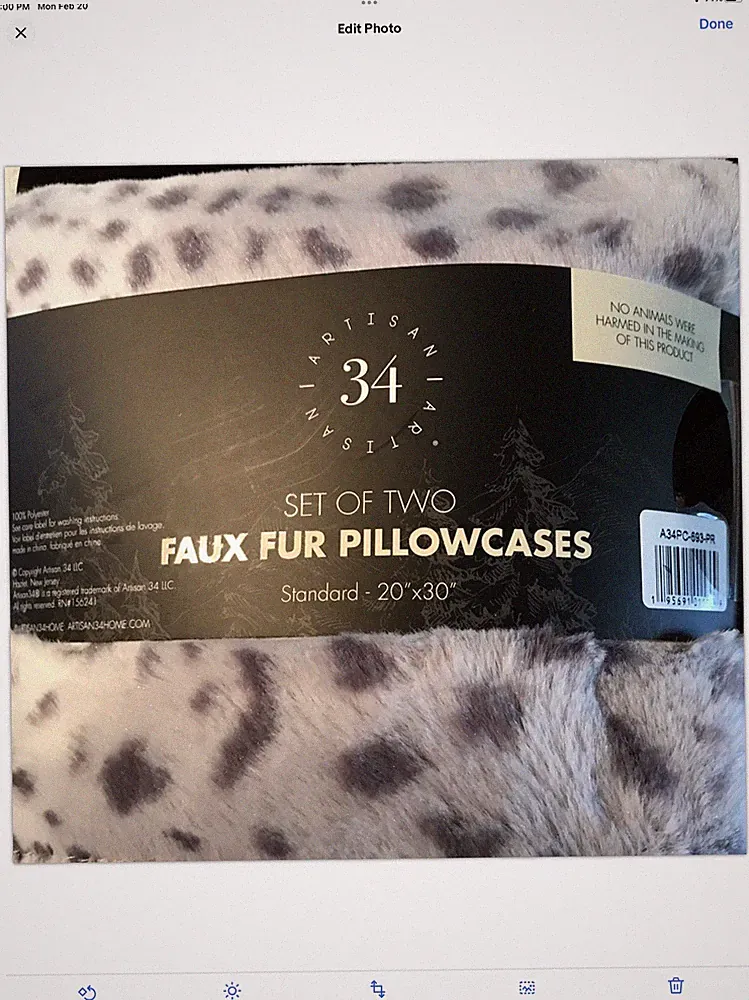 Artisan 34 Faux Fur Standard Pillowcases 20x30 - Set (2) Gray Animal Print New