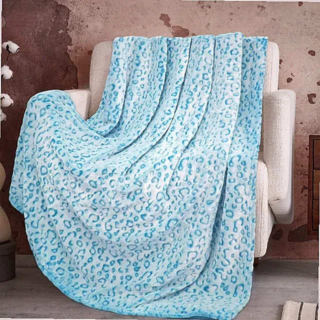 Blue Leopard Print Throw Blanket for Women, Ultra Soft Warm Cheetah Blanket, Fle