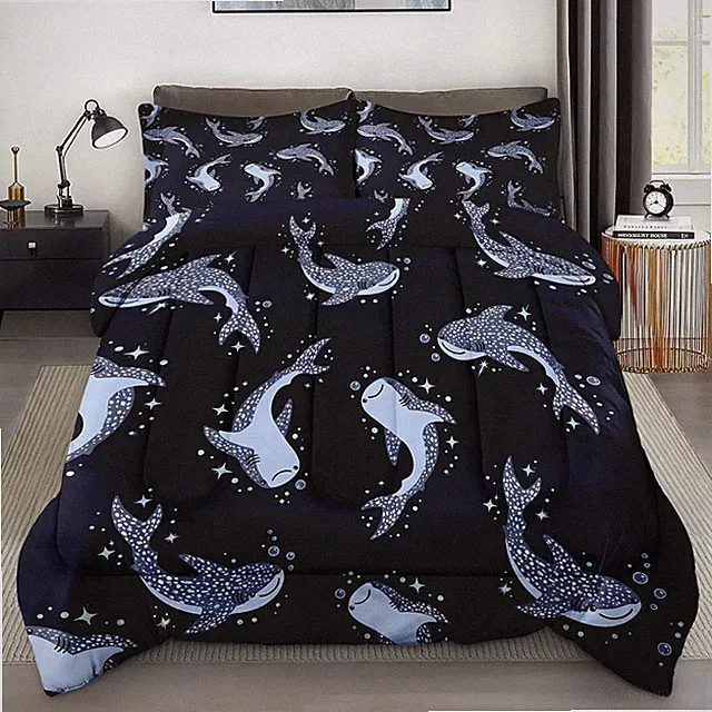 Comforter Set Full Size, Whale Shark Sea Fish Soft 3 Pcs Bedding for Kids and Ad
