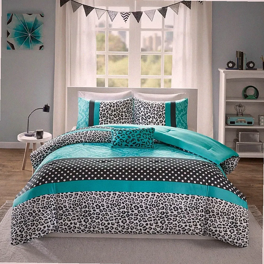 Comforter Set Twin Animal Print Bedding Black Blue White Polka Dot Pillow Shams