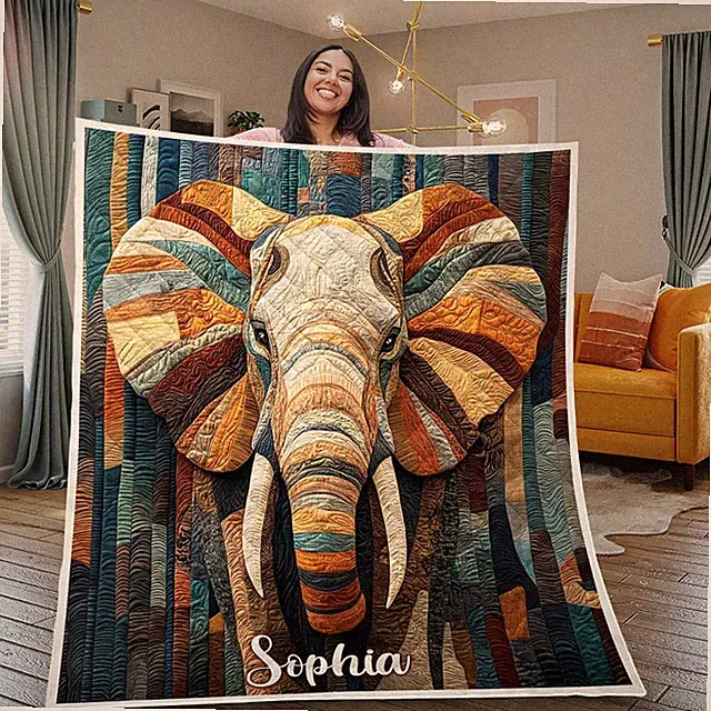 Custom Elephant Quilt Blanket Nature Wildlife Bedding Throw Gift Decor Cozy