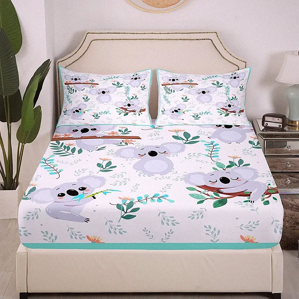 Cute Koala Bedding Set Twin Size Cartoon Wild Animals Bed Set for Girls Teens...