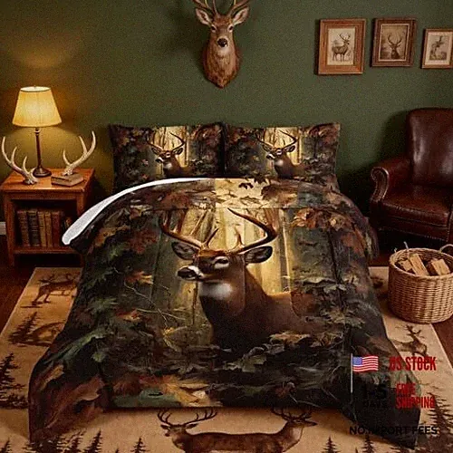 Deer Bedding Sets for Kids,Fluffy Lightweight Animal Bedding for Full Brown