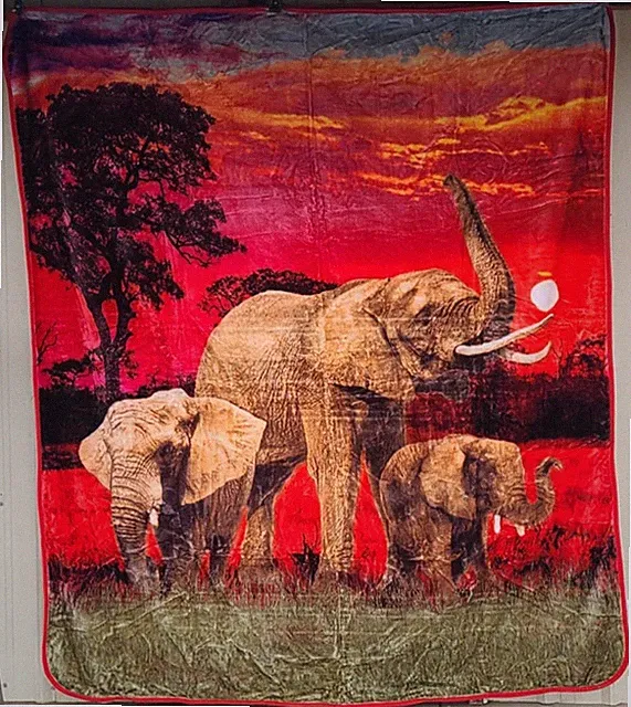ELEPHANT SAFARI BABY CALF TREE SUNSET QUEEN SIZE BLANKET BEDSPREAD