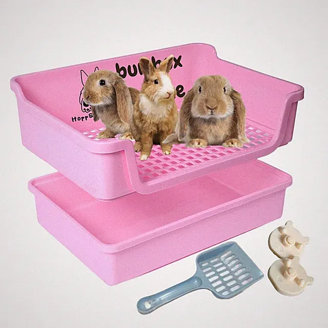 Extra Large Rabbit Litter Box with Toilet Tray for Small Animals, Pink