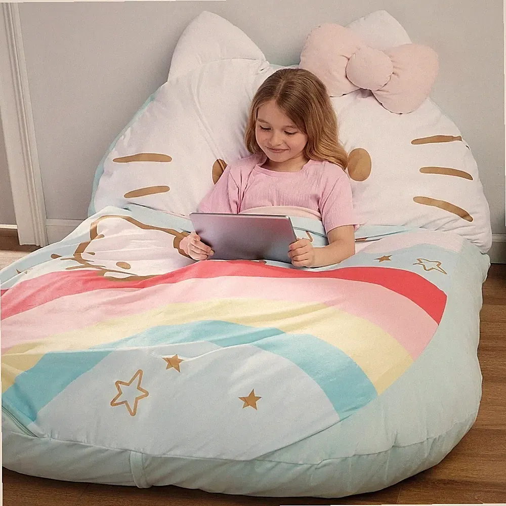 Hello Kitty Rainbow Floor Lounger - 47" x 69" Plush Kids Sleeping Bag Bed Seat