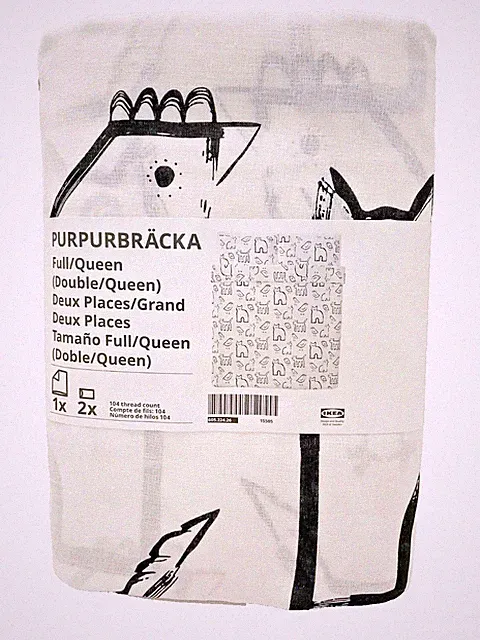 IKEA PURPURBRÄCKA Full/Queen Duvet Cover Set White Animal Pattern 605.224.26 NEW