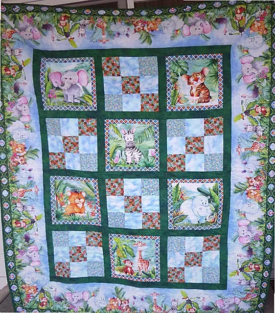 Jungle Friends Bed Quilt Cute Animals 60X72 Handmade and Quilted