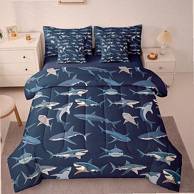 Kids Shark Comforter Set with Sheets 7 Piece Ocean Animal Bedding Set Full for B