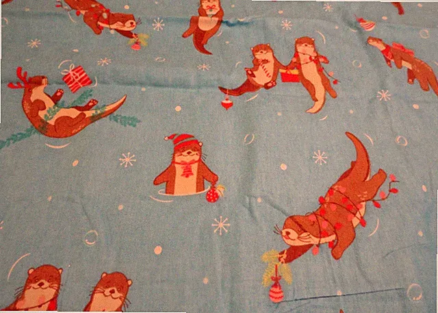 New~2 Standard blue FLANNEL pillow cases Holiday Playful brown OTTER SEA LION