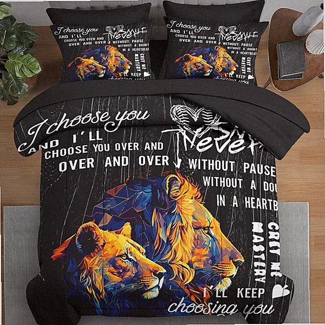 Pamnest Comforter Set Full Size, Lion Colorful Animal 7 Pcs Bedding for Kids and