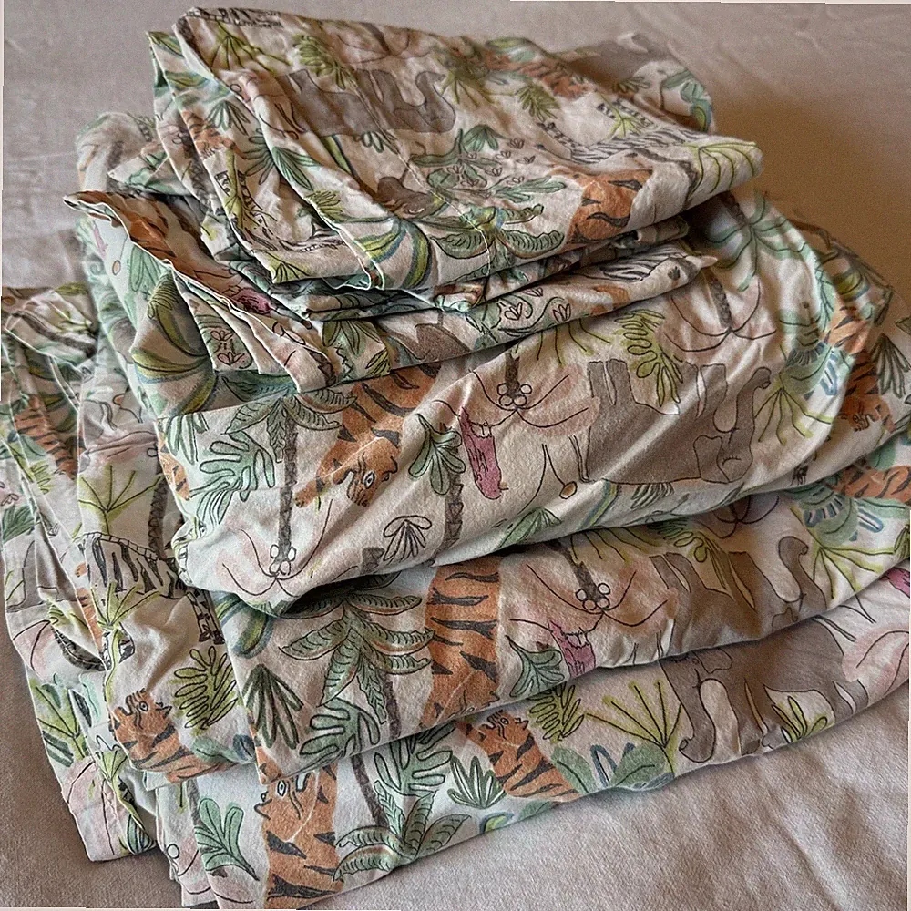 Pottery Barn Kids Twin Sheet Set Organic Cotton Jungle Animals Pillowcases