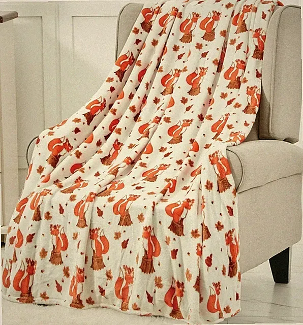Printed Throw Blanket Soft Plush Fun Fall Vixen Fox Sofa Decor 50"x60"