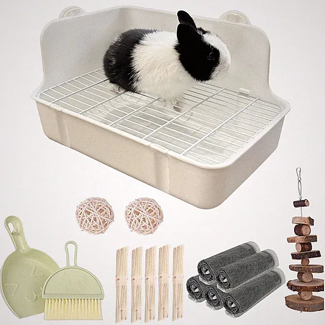 Rabbit Litter Box Bunny Litter Box Guinea Pig Potty Trainer Corner Bedding Pe...