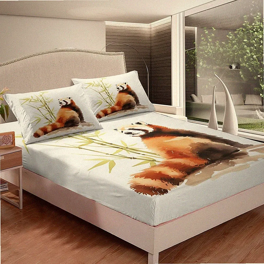 Red Panda Bed Set Animal Theme Bedding Set Wildlife Style Fitted for Boys Gir...