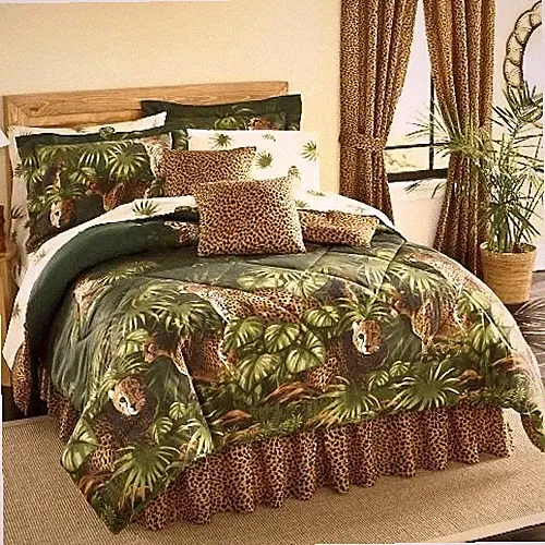 SAFARI Brown LEOPARD CHEETAH CATS Animal Print green Palm COMFORTER SET All size