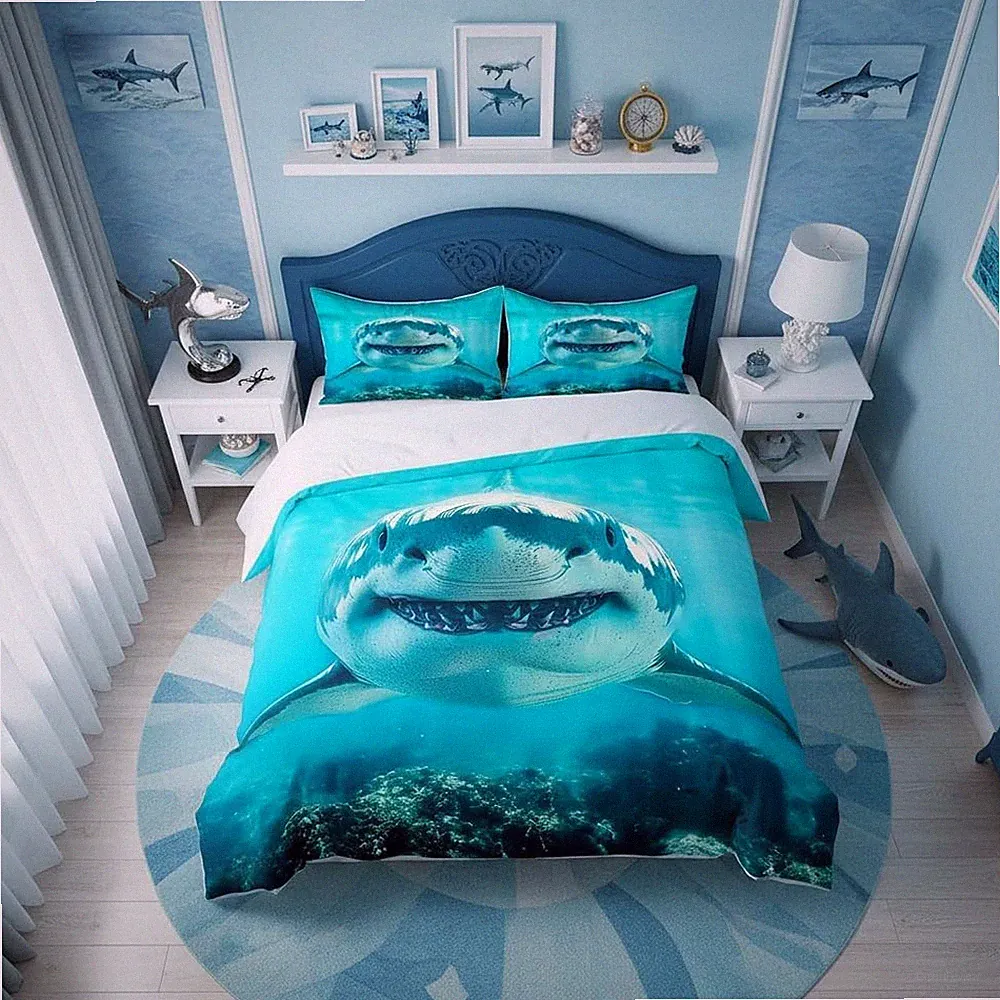 Shark Pattern Bedding Set Twin Size for Kids Boys Bedroom,Sea Animals Bed Duvet