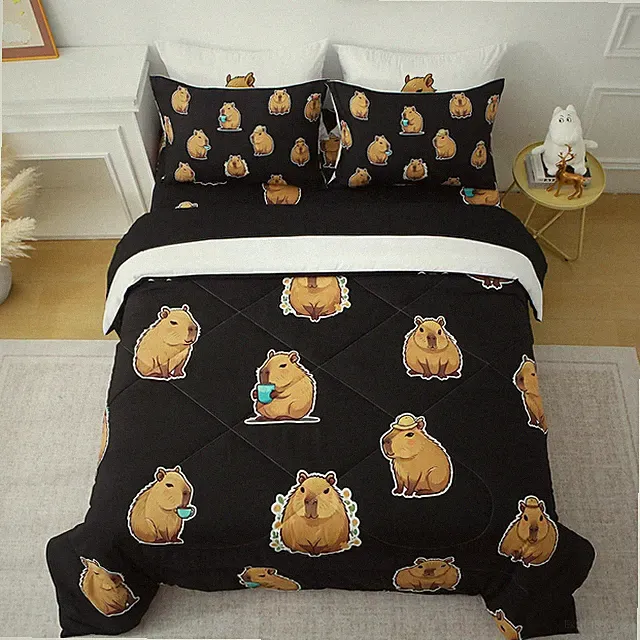 Wajade Capybara Comforter Set 7 Piece Cute Black Animal Bedding Set Capybara