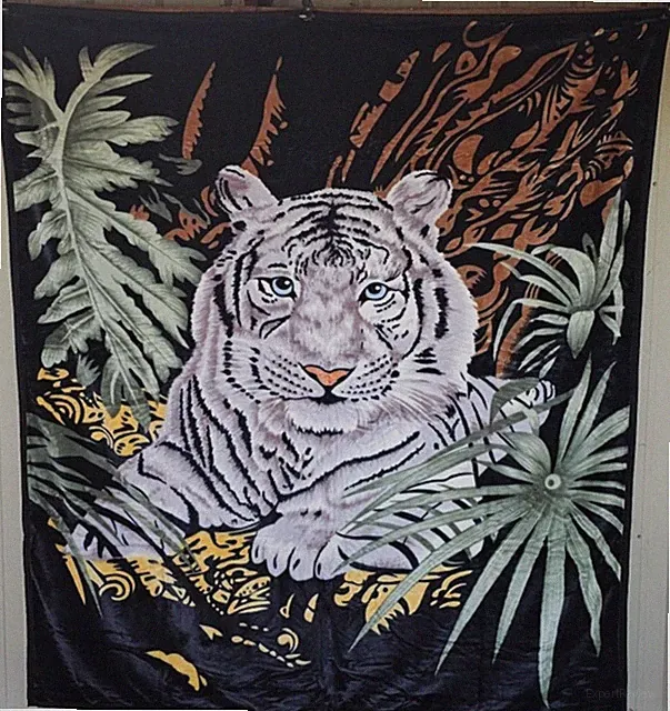 WHITE TIGER BENGAL TIGER CAT TWO PLY KING SIZE REVERSIBLE BLANKET BEDSPREAD