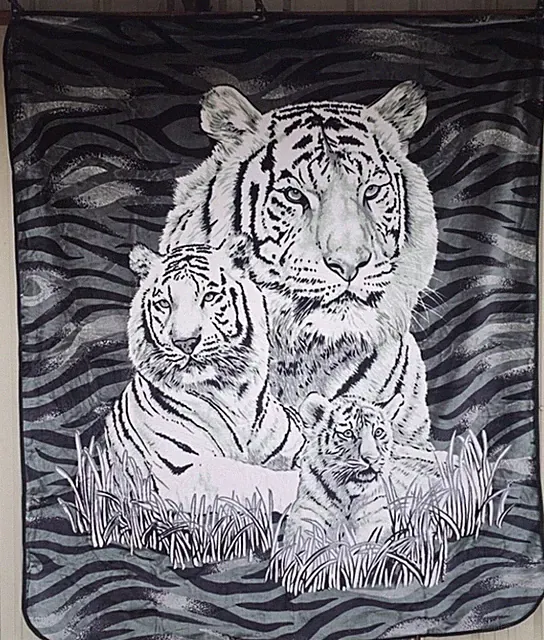 WHITE TIGER TIGERS CUB JUNGLE CAT QUEEN SIZE BLANKET BEDSPREAD